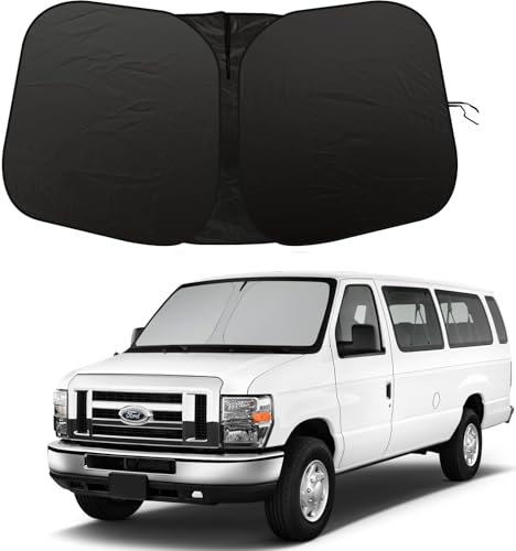 Front Windshield Sunshade fit for Ford Econoline E-Series Van 1992-2026 & Motorhome E-150 E-250 E-350 E-450 UV Ray Reflector Foldable Automotive Windshield Sunshades |Keeps Your Vehicle Cool|