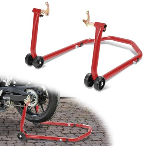 Ollewiellan Motorradständer Hinten Motorrad Montageständer Transportständer Rot Belastbar bis 300 kg pro Ständer, Breitenverstellbar