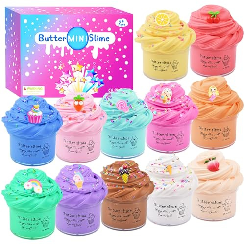 Slime Set 12 Stück, Schleim Kinder, Fluffy Slime & Butter Slime, Slime Kit | DIY-Kreativspaß mit 12 Zubehörteilen, superweich & nicht klebrig; Geschenkidee für Geburtstag, Weihnachten, Party & Mitgebsel