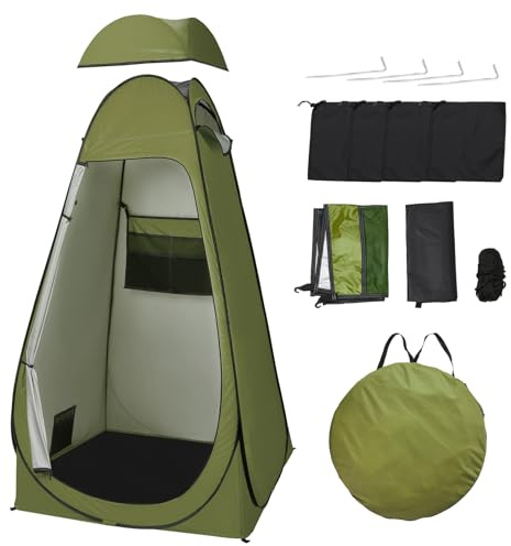Warmiehomy Pop Up Toilettenzelt, tragbares Dusch-Sichtschutzzelt, Outdoor-Umkleidekabinen, Zelte für Camping, Strand, Angeln, Wandern, Sonnenschutz, UV-Schutz, mit Tragetasche, Grün