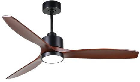 OFANTOP 132 CM ventiladores de techo de madera con iluminación | mando a distancia, 6 velocidades, conmutable, motor DC silencioso, 3 palas para terraza, salón, casa de campo, nogal