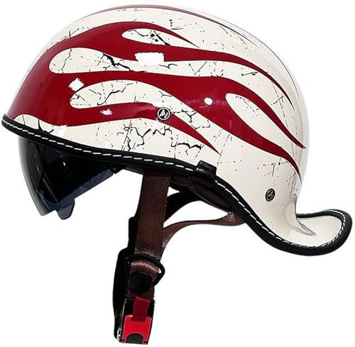 Retrò Adulto Caschi Moto Casco Scodella Portatile, DOT/ECE Omologato Mezzo Elmetto Da Moto, Caschi Jet Con Visiera Parasole, Donna E Uomo Moto Mezzo Casco Per Cruiser Scooter 13,XL=61-62CM