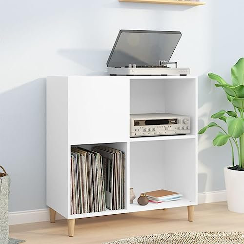 Mobiletto per dischi moderno bianco con contenitore in vinile e supporto per giradischi, 84,5 x 38 x 89 cm