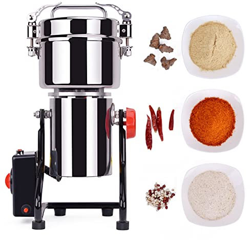 hxoity 3000G Kommerziell Elektrische Getreidemühle Gewürz Mühle Kräutermühle Swing Typ Edelstahl Mehlmühle Hohe Drehzahl Kornmühle Für Getreide Pfeffer Kaffee Perle Trockenfutter Mühlenpulver