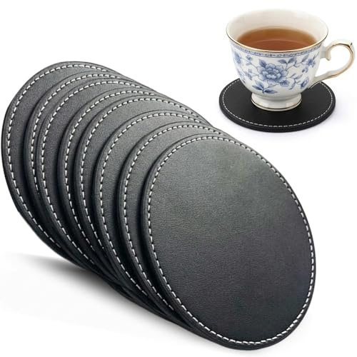 lrgnixs 8 Stück Untersetzer, Untersetzer Gläser, Untersetzer-Set | Schwarz Rund 10cm Glas Untersetzer, Glasuntersetzer Tassenuntersetzer rutschfest für Kaffee Bier Tee und Becher