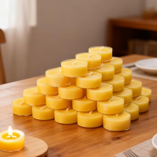 20 PCS Beeswax Tealight Candles, Pure Beeswax Candles with Cotton Wick, 4-Hour Burn Time, Handmade, Non-Toxic & Eco-Friendly for Relaxation