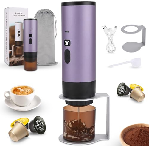 Euakee Tragbare Kapsel-Kaffeemaschine Elektrisch, Espressomaschine, 15Bar, 90 ml, Mit 7800mAh Akku,Drahtlos Selbstwärmend mit Digitalanzeige,Camping Kaffeemaschine für Reisen und Auto
