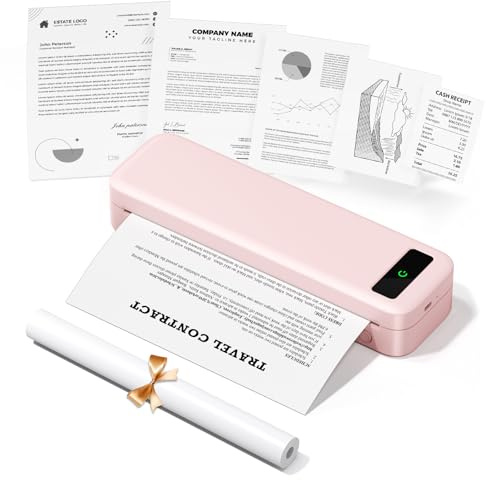Imprimante Thermique Portable A4 sans Encre - Bluetooth sans Fil Compatible avec iOS et Android - Mini Imprimante Petite pour Papier Thermique 216/210/110/80/53mm, Mac, Windows, Reçus, 599g - Rose