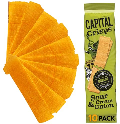 Capital Crisps Berlin Sour Cream & Onion Pack of 4 x 75g - Elongated Crisps. Multipack Crisps, Vegetarian Snacks, Healthy Snack