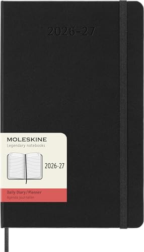 Moleskine Tageskalender 2026–2027 – 18-Monats-Kalender mit Hartcover und Gummibandverschluss, Farbe Schwarz, Large-Format 13 x 21 cm