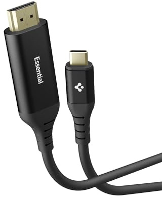 Spigen Essential USB C to HDMI Cable - Black/ 2M | Smooth 4K@60Hz Video, Vivid HDR10 Colors, Easy Plug & Play, Durable Aluminum, Works with MacBook, iPad, Laptop, Monitor, TV