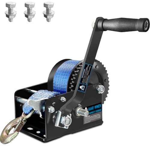 Obstáculos Coche Cabrestante Manual Para Remolques De Barcos (3500 Lb) Con Correa Azul De 33 Pies (10 M) — Cabrestante Manual De Cable Con Gancho Y Relación De Engranajes 4:1/8:1 Cuerdas para remolque
