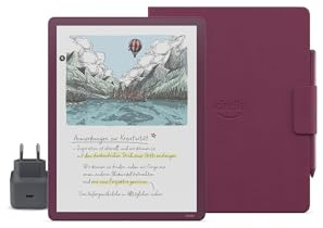 Neue Amazon Kindle Scribe Colorsoft 64 GB (Feige) + Premium-Eingabestifts + Klapphülle im Notebookstil - Premiumleder (Feige) + USB-C-Netzteil