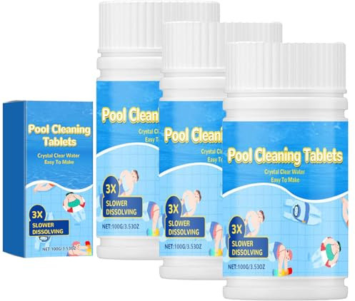 Chlortabletten für Pool – 100g Auflösende Pool Reinigungstabletten für Kristallklares Wasser, Ideal für Schwimmbäder, Whirlpools & Spas, 20 g pro Tablette, Wiederverschließbare Dose (3 Stück)