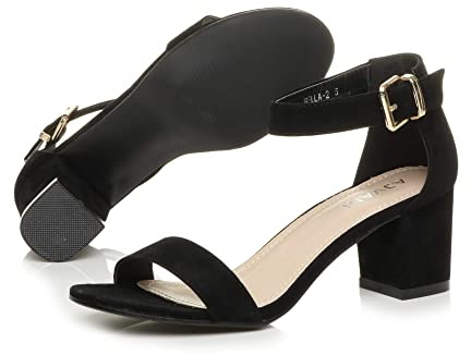 AJVANI Womens ladies low mid block heel ankle strap buckle casual party strappy sandals size