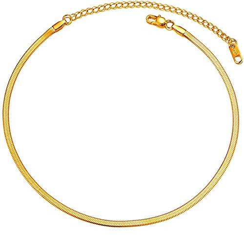 PROSTEEL Chaîne Maillon Miroir Plaqué Or Collier Femme Doré Court Ras de Cou Ajustable 41cm 3mm de Large