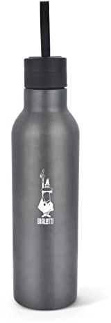 Bialetti To Go Thermoflasche, doppelwandig, hält 12 h heiß und 24 h kalt, Stahl, 500 ml Fassungsvermögen, Grau, Dunkelgrau