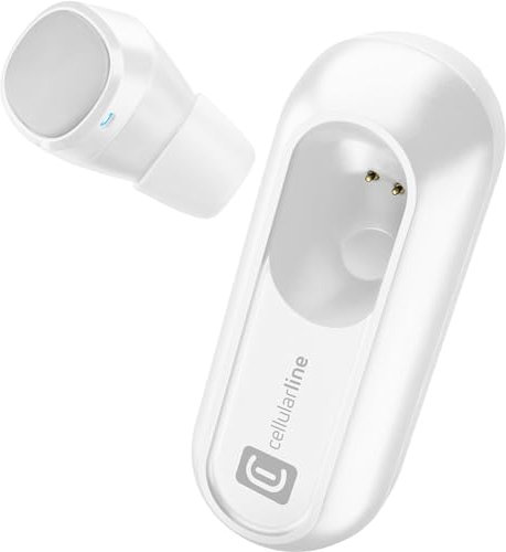 cellularline |Power Mini |Écouteurs Casque Mono avec étui de Chargement, pour Appels et Musique, avec Microphone, Bouton Réponse, Bouton Multifonction - Blanc