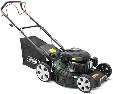 Webb WER510SP 20/51cm Self Propelled Rotary Petrol Lawnmower, 173cc 4-Stroke Engine, 7 Cutting Heights, 65 Collection Bag - 3 Year Guarantee