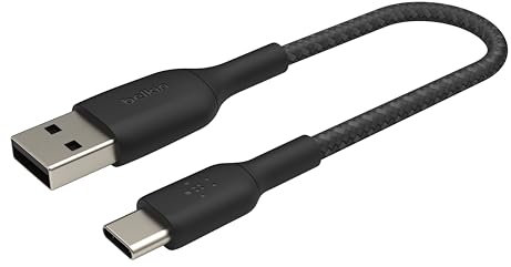 Belkin BoostCharge Cavo USB-C Intrecciato da USB-C a USB-A per iPhone 16/15, Plus, Pro, Pro Max, Samsung Galaxy S24, Pixel, iPad Pro, Nintendo Switch e Altri, 15 cm, Nero
