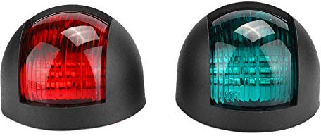 Qiilu 2 piezas Luces de señal de navegación, Lámpara de señal de 12V-24V Rojo Verde LED Luz de navegación impermeable para barcos(Negro)