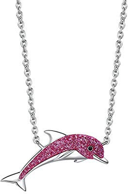 ANAZOZ Collar Mujer Fucsia,Collares Mujer de Plata de Ley Delfín con Lentejuela