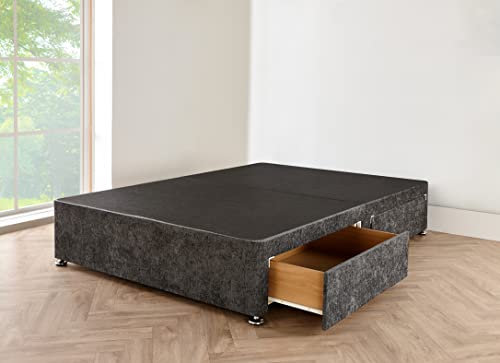 NA2 Divan Beds Deals Double Bed base | Charcoal Chenille Fabric Bed with 2 Storage Drawers | Chrome Feet Support