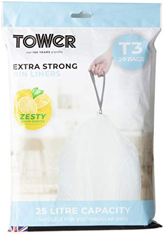 Tower T878002 25L Lemon Scented Bin Liners, 20 Pack, White