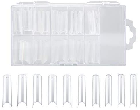 SAVITA 100 Stück C Curve Nail Tips u Curved Square Shape French False Nail Tips mit Box für Salon Maniküre und Basteln, Nail Art 10 Größen (transparent)