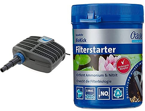 OASE 20249 Filterpumpe AquaMax Eco Classic 3500E | Bachlaufpumpe | Teichpumpe & 43138 AquaActiv BioKick 200 ml für 10.000 l - Teichbakterien Starterbakterien für Fischteich Gartenteich Schwimmteich