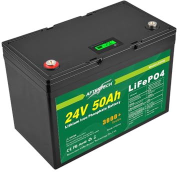AFTERTECH Lifepo4 24 V 50 Ah wiederaufladbarer Lithium-Eisen-Phosphat-Akku 3000+ tiefe Zyklen 25,6 V 1280 Wh