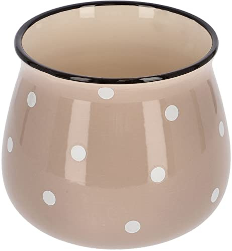 KOTARBAU® Maceta de cerámica 125mm, Maceta de lunares blancos, Maceta beige, Maceta redonda de ceramica esmaltada, Macetero decorativo, Forma de un tazón, Maceta andaluza, Tiesto para flores y plantas