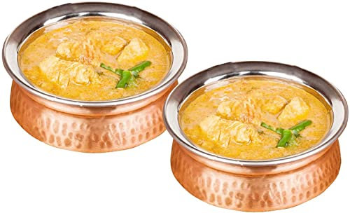 VAKRATUNDA KITCHENWARES Handi in acciaio inox resistente Handi, fondo in rame, pentole indiane multiuso, cucina handi per saltare, friggere, mescolare frittura, confezione da 2