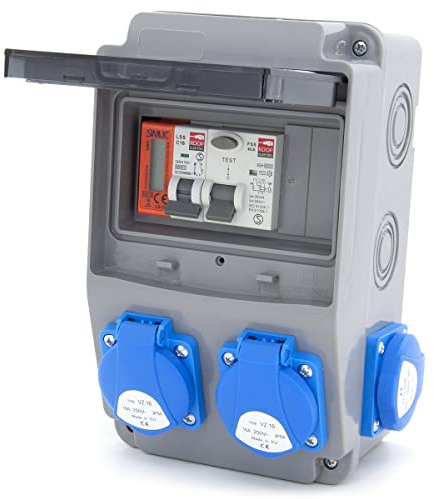 Répartiteur mural 4 x 230V avec disjoncteur différentiel 40 A et disjoncteur C16A & MID Compteur électrique pour intérieur/extérieur, ateliers et usines IP54