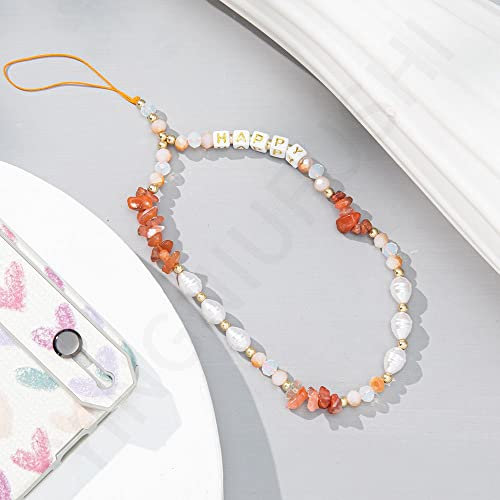 LUMoony 1Pcs Böhmen Stil Bunte Perlen Telefon Kette Strap Vintage Alphabet Buchstabe Perlen für Handy Acryl Telefon Anhänger Seil Handykette Perlen Handyanhänger Handy-Lanyard Handykette