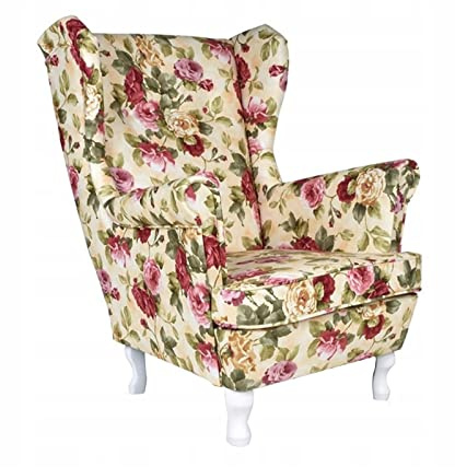 Family Meble Sessel, Modell Print, Skandinavisch, Relaxsessel aus Webstoff, Loungesessel, Ohrensessel, Fernsehsessel, Bequemer Sessel, Für Wohnzimmer, Esszimmer, Schlafzimmer, Büro, Rose 01