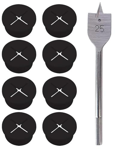 Passacavo in Gomma 20Mm 8 Pezzi Passacavi Rotondo Nero Passacavi in Gomma Tappo Passacavi per Scrivania Copriforo per Cavi per Ufficio Casa Accessori Posto di Lavoro (Con Punta 25Mm)