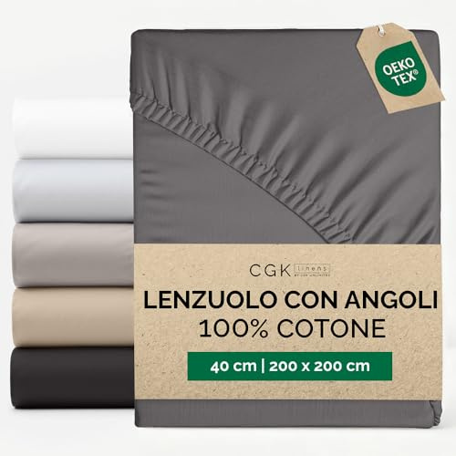 Spannbettlaken 200x200 cm - Extra Tiefes 40 cm (16) - 100% Baumwolle Sateen, 400 Fadenzahl, Gebürstet & Weich - Strapazierfähig, Atmungsaktiv & OEKO-TEX Zertifiziert - Premium Bettlaken - Dunkelgrau
