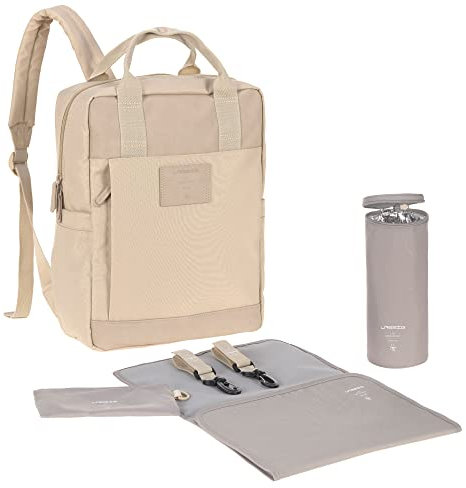 LÄSSIG Baby Wickelrucksack Wickeltasche Rucksack mit Wickelunterlage, Kinderwagenbefestigung, Flaschenhalter nachhaltig produziert/GRE Vividal Backpack humus