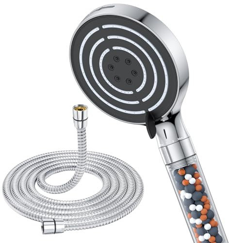 Duschkopf Wassersparend mit Schlauch 1.8M, SREWOHS Hochdruck Duschbrause Sparduschkopf mit Filter, Regendusche Duschkopf Runde Handbrause (⌀120 mm),6 Strahlarten Brausekopf mit Antikalk-Funktion