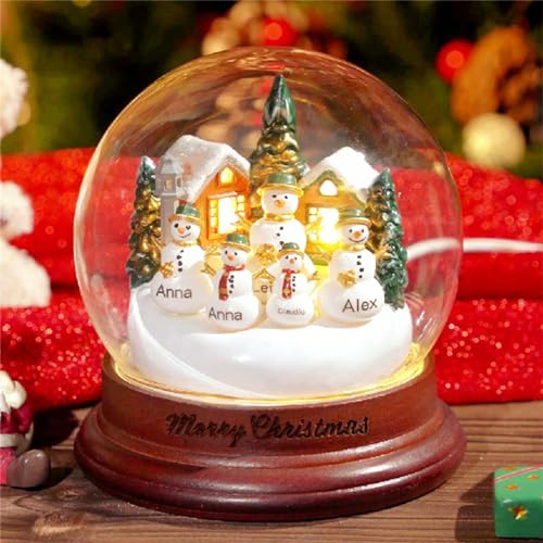 Bola de cristal personalizada de muñeco de nieve con 1-8 nombres, globos de nieve de Navidad con luces, decoración del hogar de mesa de Navidad, regalo para familia, abuela, mamá, abuelo (lámpara de