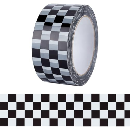 GOMAKERER 100m Kariertes Flaggenband, Kariertes Klebeband Rennwagen-Klebeband Bedrucktes Klebeband Schwarz-Weißes Klebeband Für Scrapbooking, DIY, Basteln, Box-Dekoration