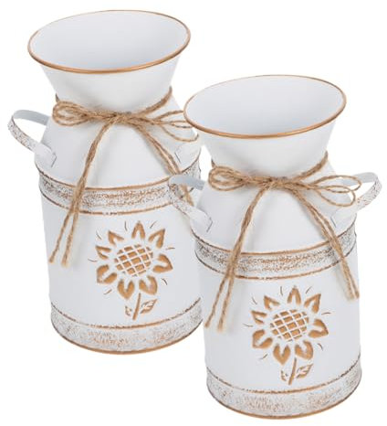 OUNONA 2pcs Rustic Flower Vase Vintage Jug Planter for Dried Flowers Chic Bucket Design for Home Decor Living Room Bedroom and Office Centerpieces