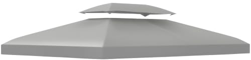 Outsunny Copertura per Gazebo da Giardino Telo 3x4m Grigio Chiaro | Tetto Sostitutivo, Impermeabile, in Poliestere, Telo per Gazebo, Fori Drenaggio