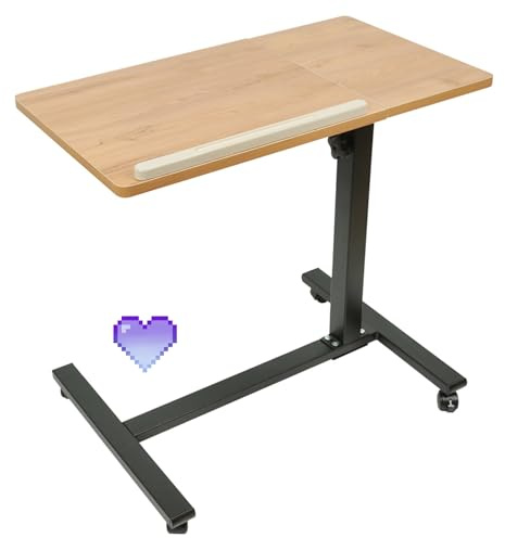 HUOLE Table pour Ordinateur Portable Réglable en Hauteur, Lit Roulette, Bureau Debout Mobile, D'ordinateur Mobile, 60*34.5*58-90cm (Couleur Bois)