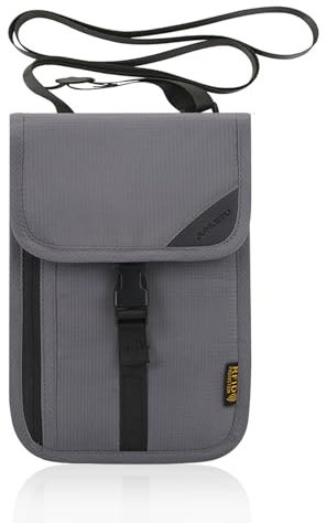 Brustbeutel mit RFID Schutz, Anti Diebstahl Unisex Reisegeldbeutel Wasserdicht Reisepass Tasche Umhängegeldbeutel für Passport Kreditkarten Smartphone Münzen Geld (Grau)