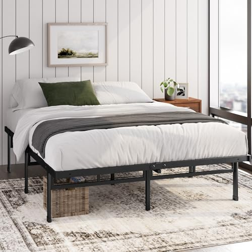 Zinus Justin King size Bed Frame - 5ft (150 x 200 cm) - 14.2'' Height - Metal Bed Base with Steel Slat Support - Storage Space Underneath - Easy Assembly - Black