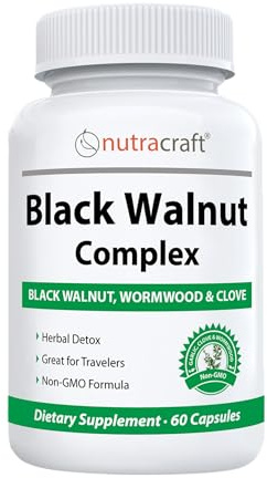 Nutracraft Black Walnut Detox Cleanse Supplement | Black Walnut, Wormwood, Clove, PAU D'Arco, Pumpkin Seed, Garlic, Zinc | Intestinal Guard for Humans | 60 Capsules