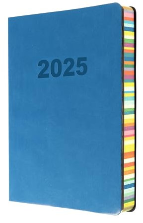 Collins Edge Rainbow ED151.U57-25 - Agenda diaria 2025, tamaño A5, día por página (con citas), color azul claro, agenda diaria con cubiertas suaves al tacto y bordes de páginas de colores