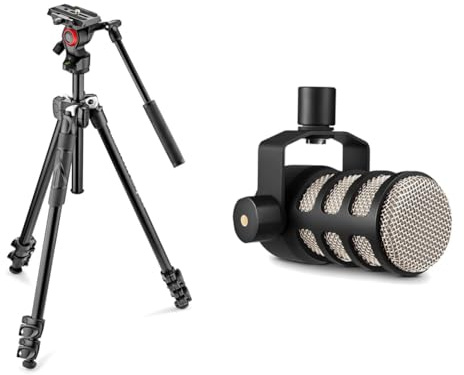 Manfrotto MK290LTA3-V, Kit 290 Light with Video Fluid Head, Aluminium, for DSLR & RØDE PodMic Broadcast-quality Dynamic Microphone with Integrated Swing Mount for Podcasting, Streaming, Gaming